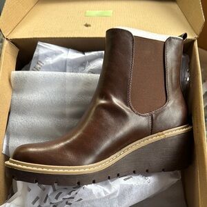 Brown Leather Wedge Ankle Boots